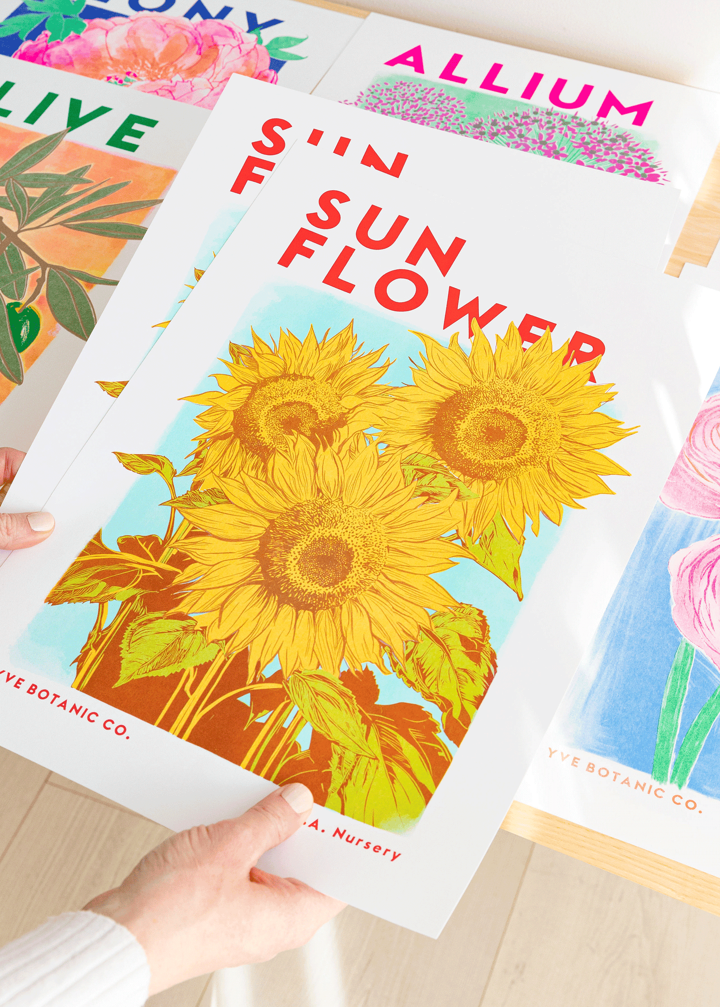 Sunflower Botanical Risograph Print