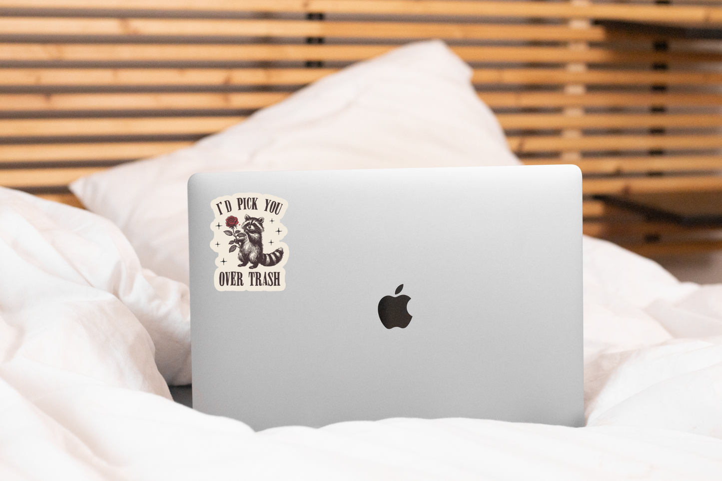 I'd Pick You Over Trash Sticker - raccoon, animal, love