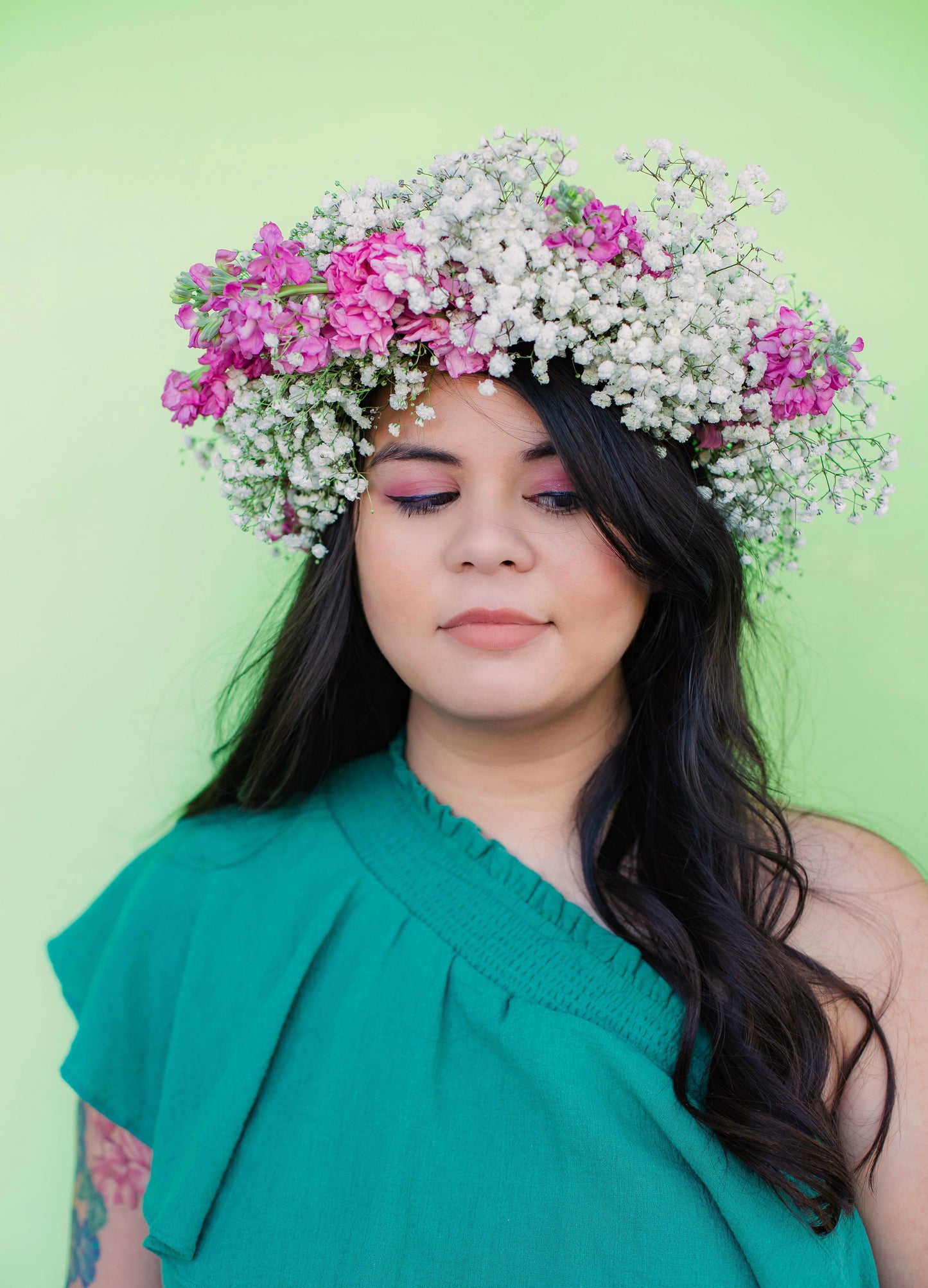 showcasing custom flower crown designed at In Flower shop in Sioux Falls, SD