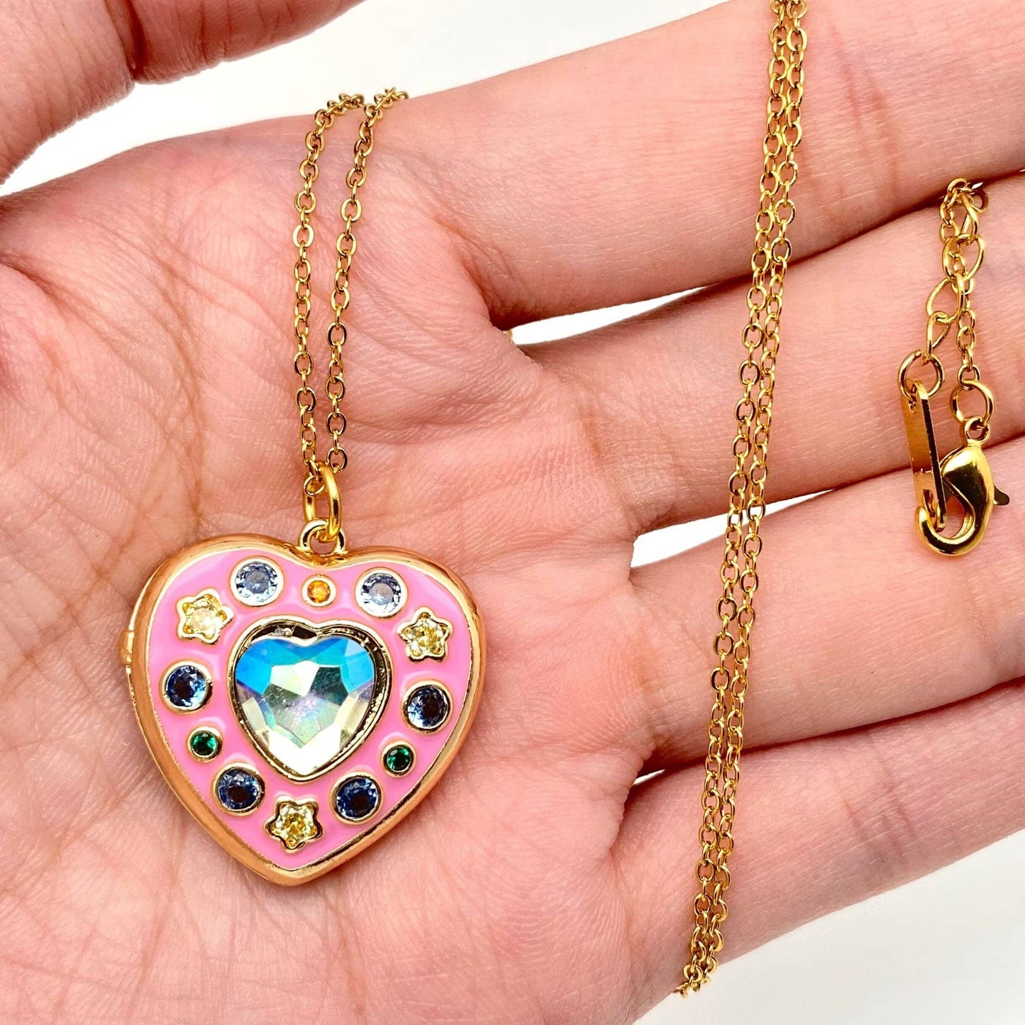 Enamel Pink Heart-Shaped Locket