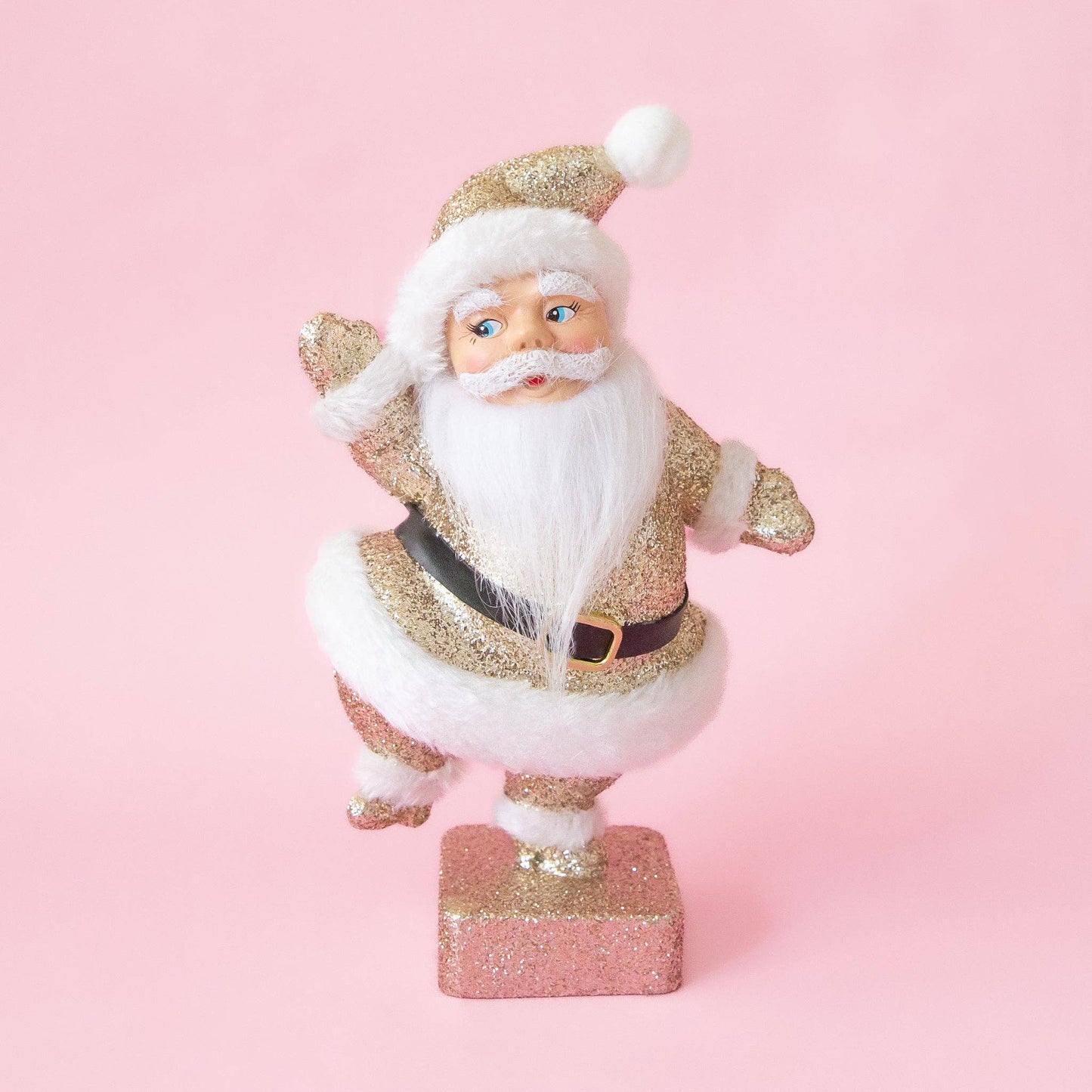 Retro Flocked Dancing Santa | Gold Sparkle
