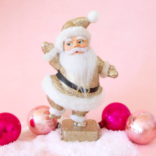 Retro Flocked Dancing Santa | Gold Sparkle