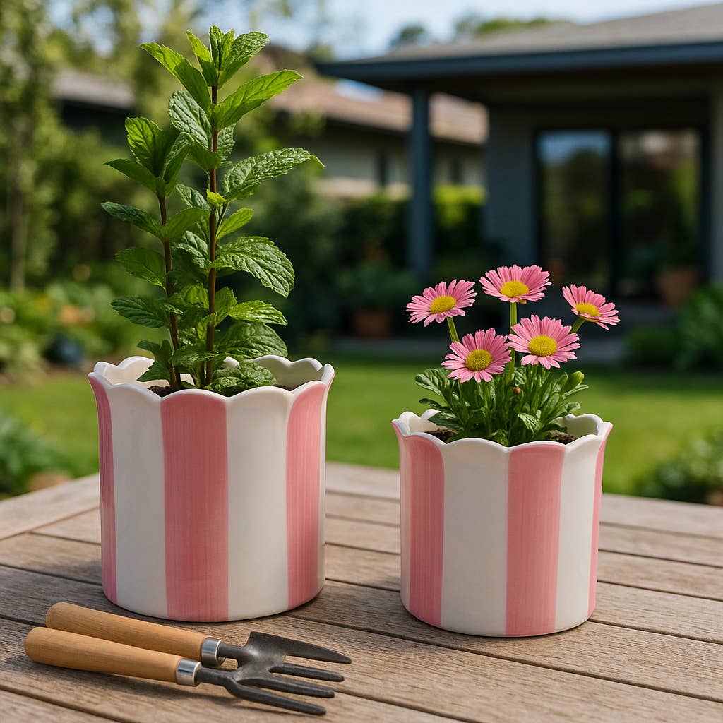 Pink Ceramic Striped Scallop Planter 6”
