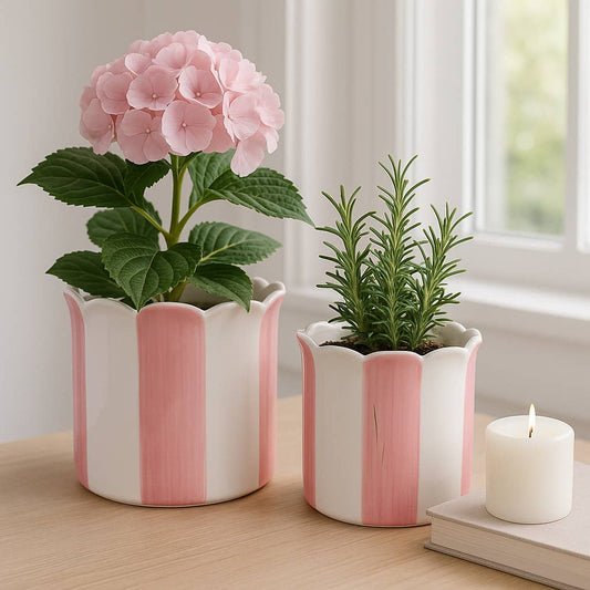 Pink Ceramic Striped Scallop Planter 6”