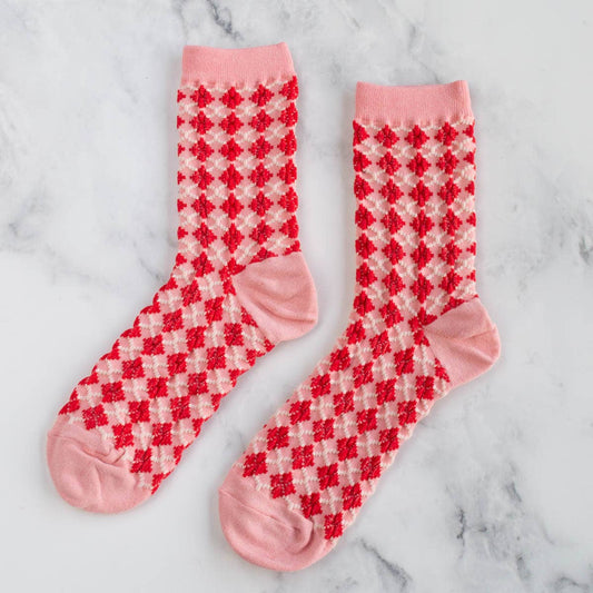 Cutesy Pink Checkered Socks