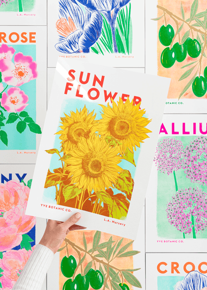 Sunflower Botanical Risograph Print
