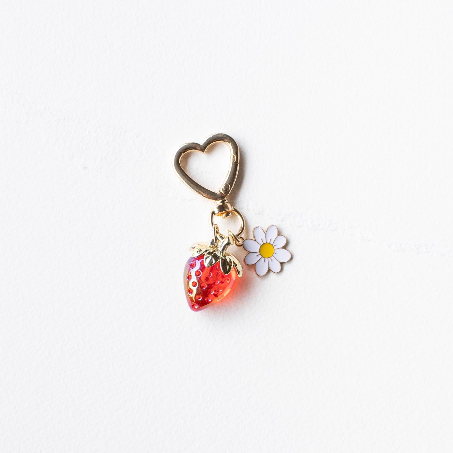 Strawberry & Daisy Heart Keychain Charm
