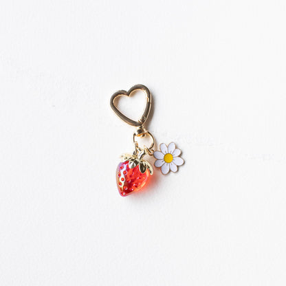 Strawberry & Daisy Heart Keychain Charm