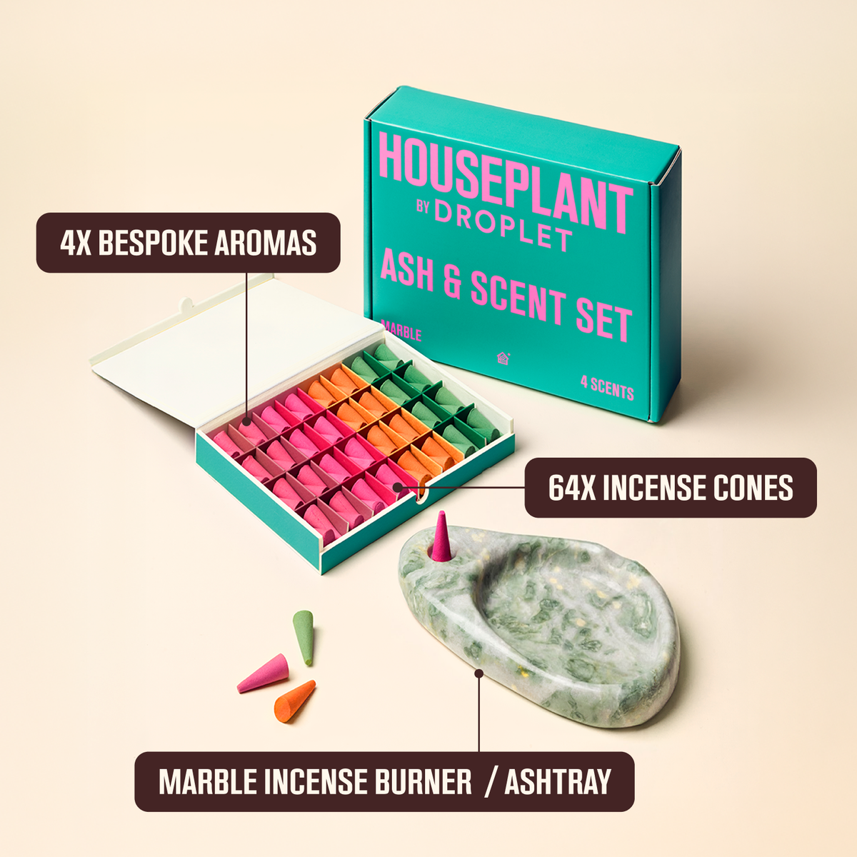 Houseplant by DROPLET Ash & Scent | 64 Incense + Ashtray