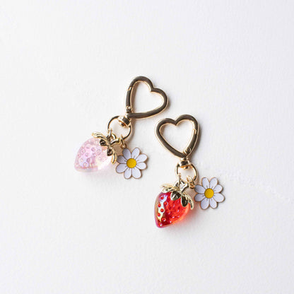 Strawberry & Daisy Heart Keychain Charm