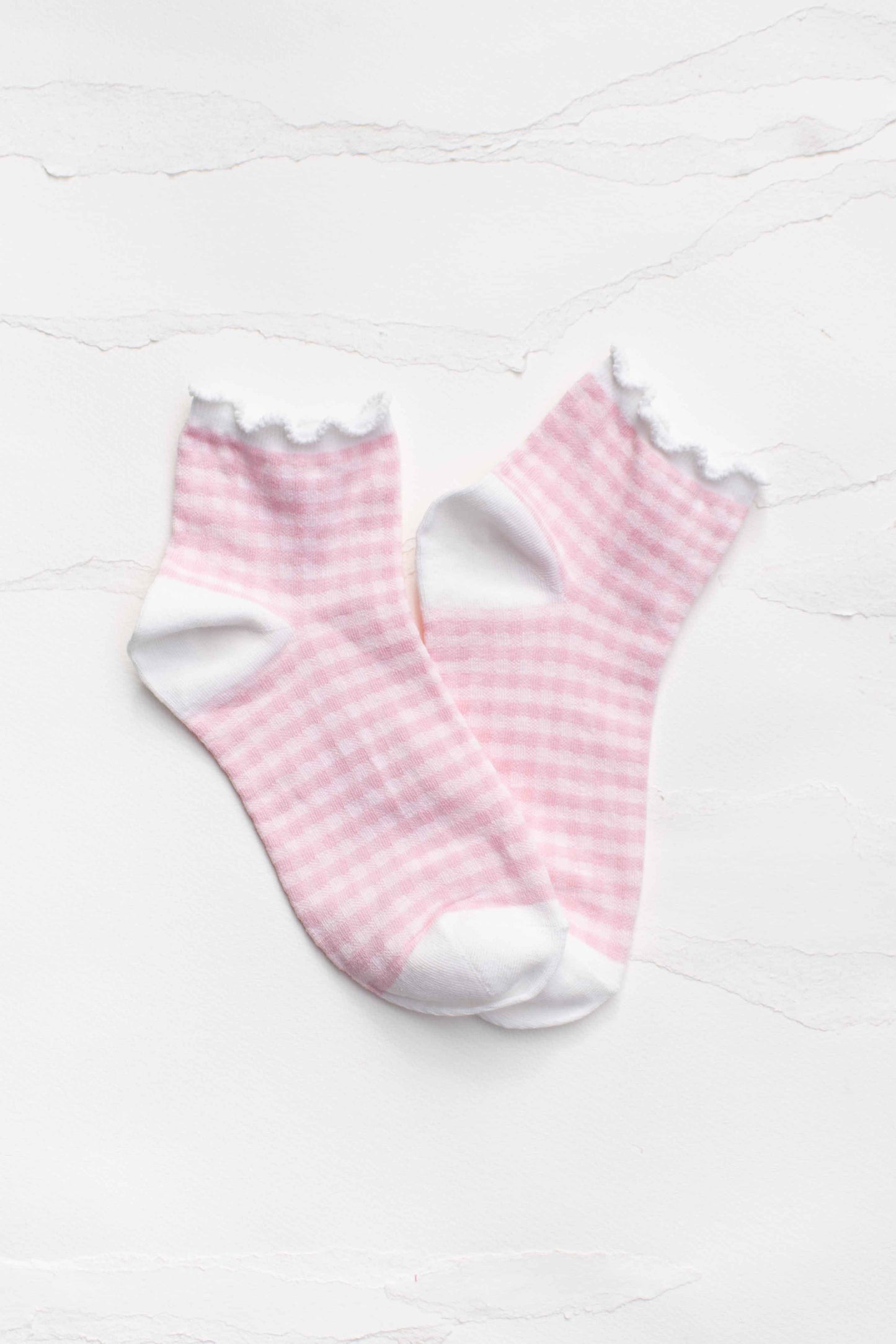 Pastel Gingham Ruffle Ankle Socks