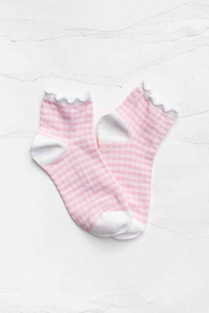 Pastel Gingham Ruffle Ankle Socks