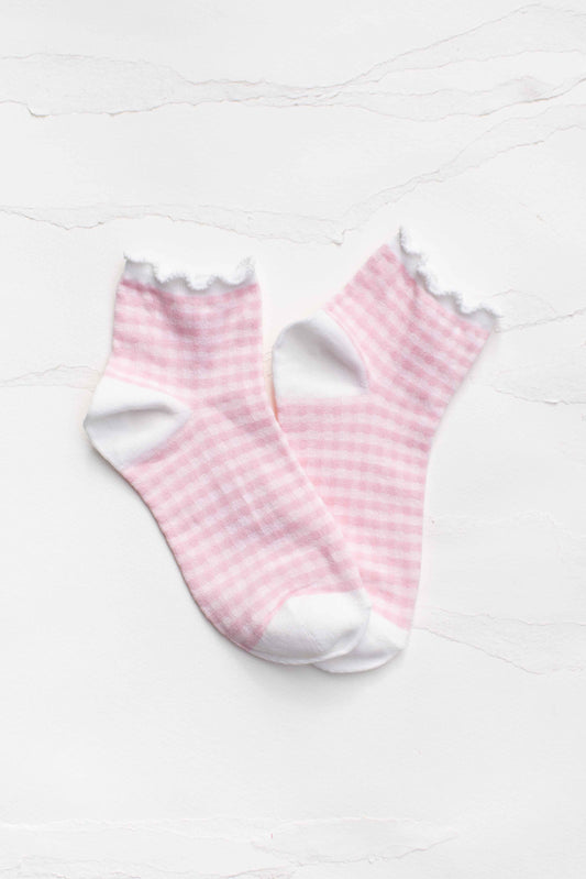 Pastel Gingham Ruffle Ankle Socks