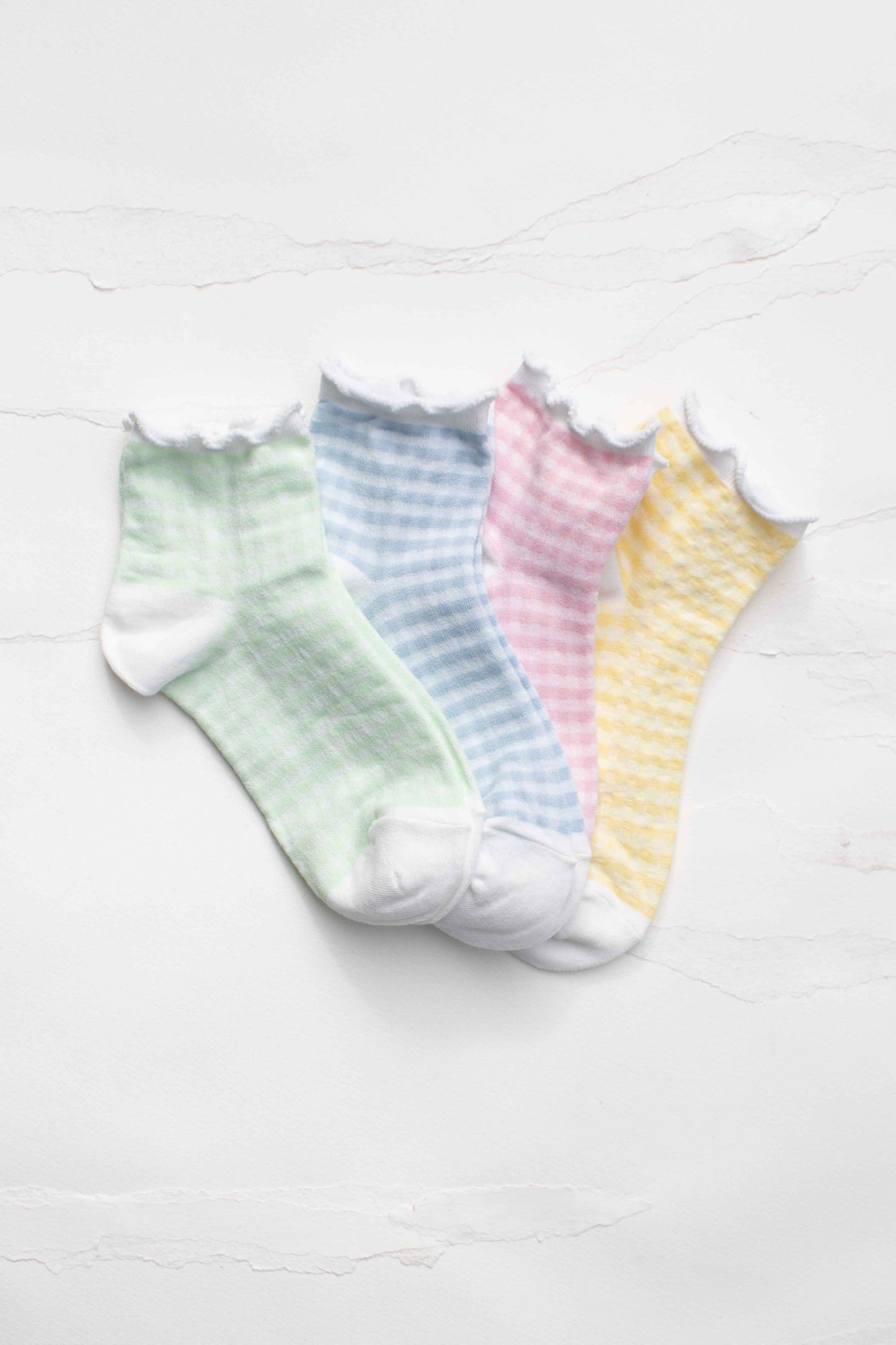 Pastel Gingham Ruffle Ankle Socks