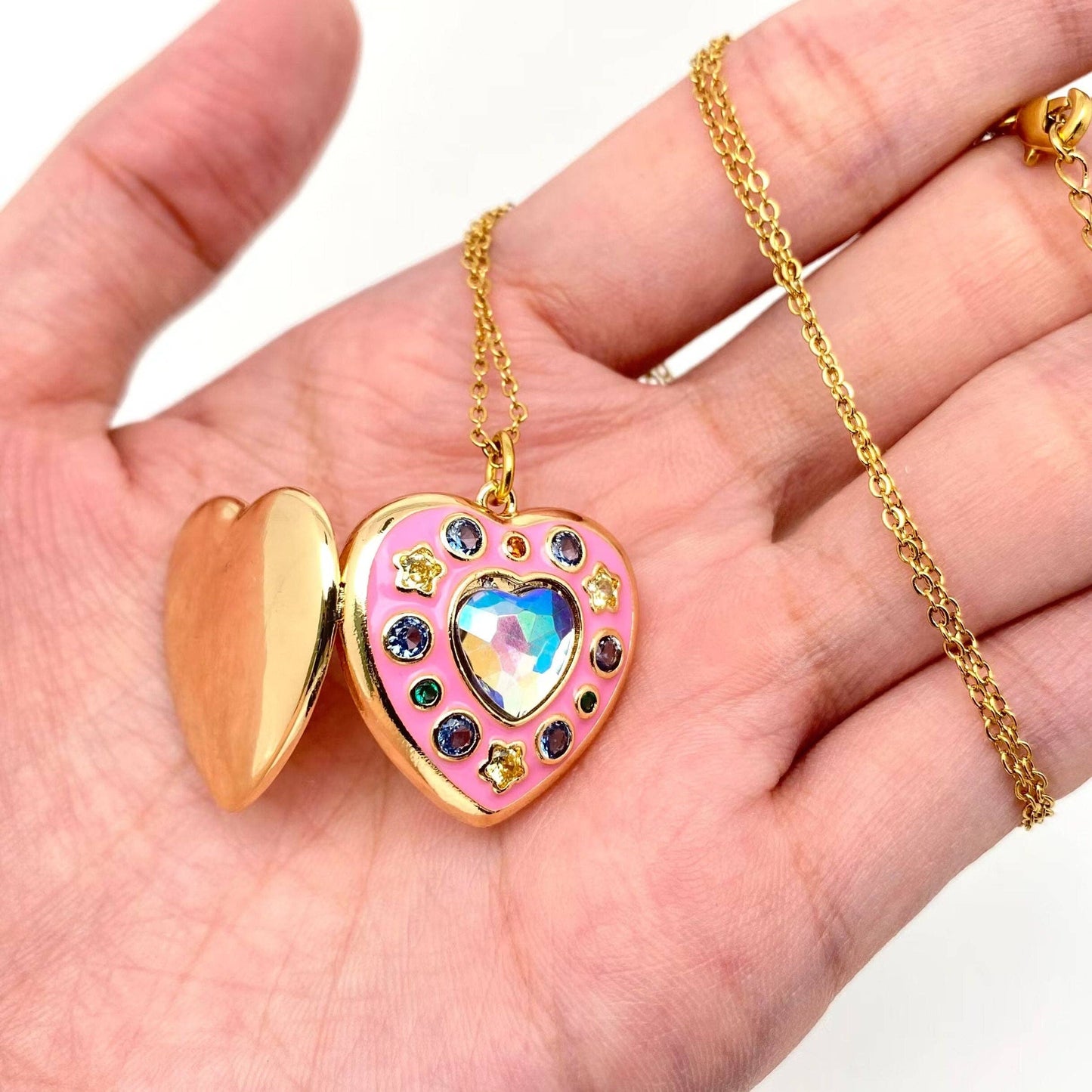 Enamel Pink Heart-Shaped Locket