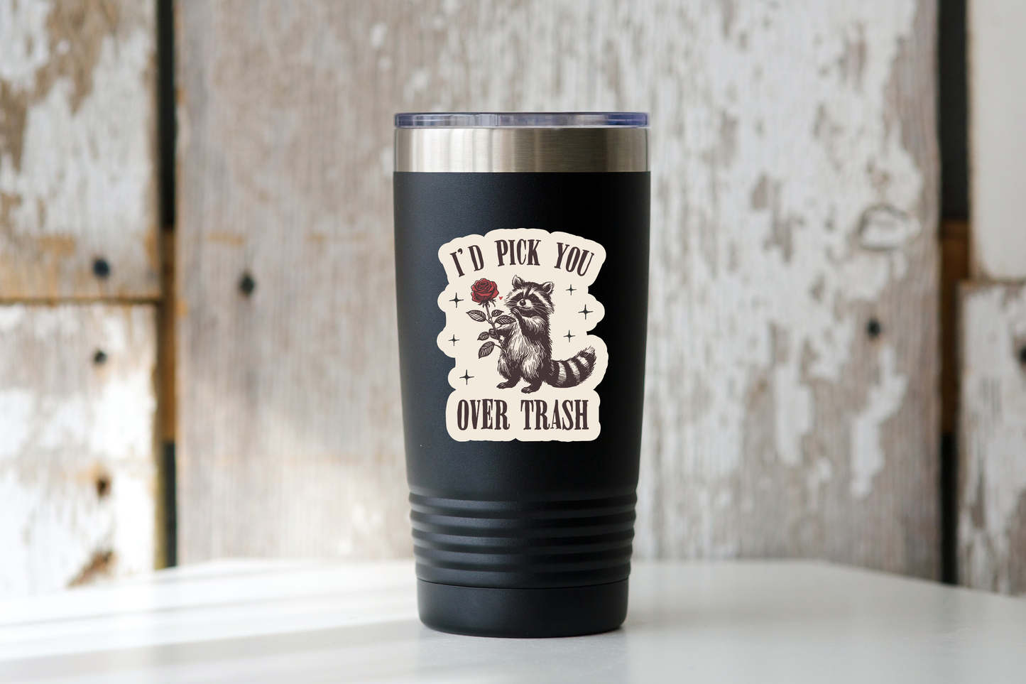 I'd Pick You Over Trash Sticker - raccoon, animal, love