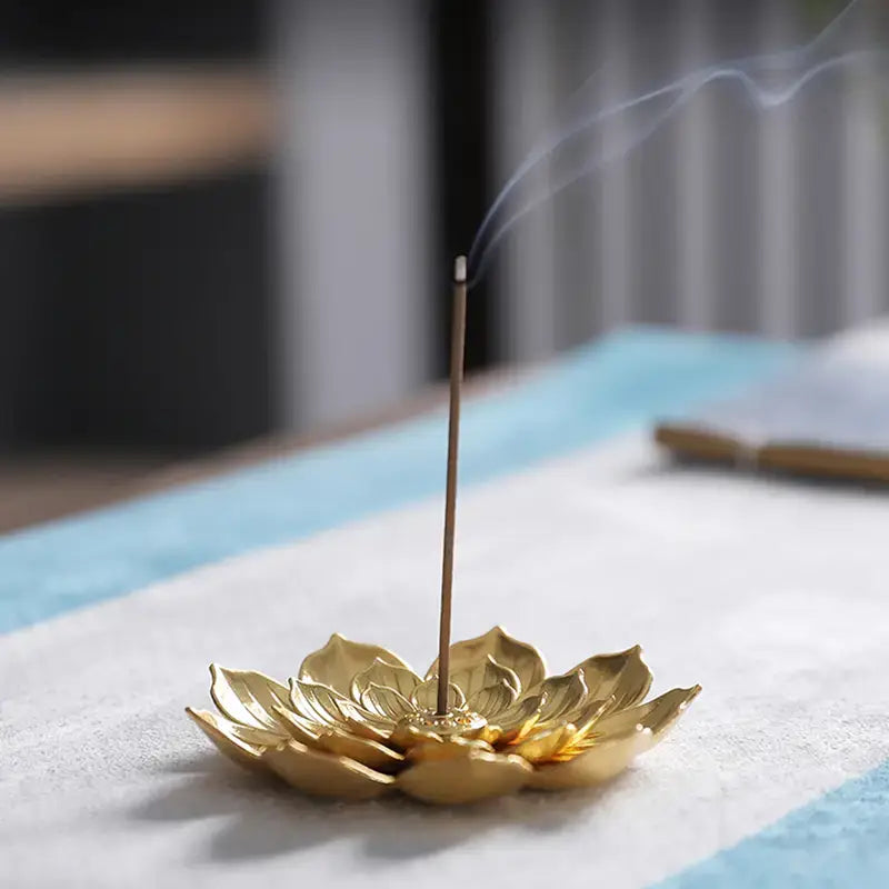 Lotus Shaped Golden Incense Burner